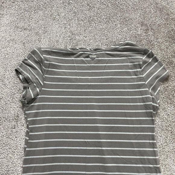 Columbia T Shirt Top Womens Small Gray Striped Pockets Round Neck Short Sleeve - Picture 10 of 12
